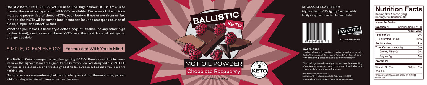 Ballistic Keto Chocolate Raspberry MCT Oil Powder