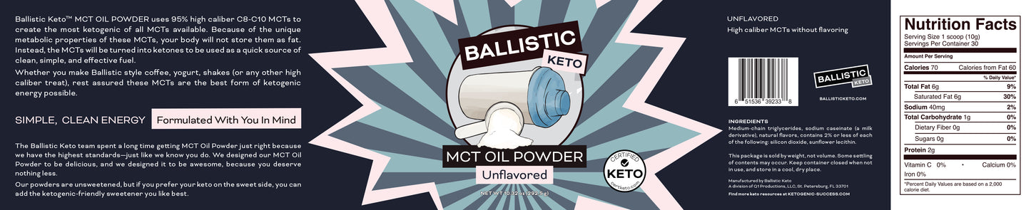 Ballistic Keto Unflavored MCT Oil Powder